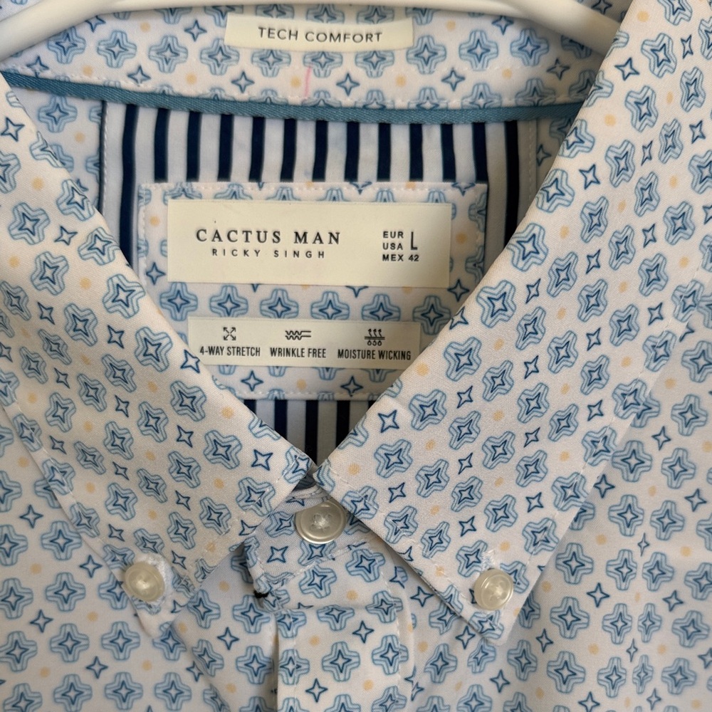 Cactus Man Ricky Singh Light Blue Geometric Button Down Shirt Size L - Picture 2 of 11